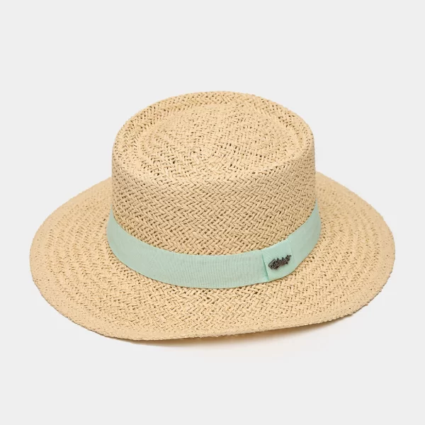 Beige Straw Hat w/ Light Blue Strap Μπεζ