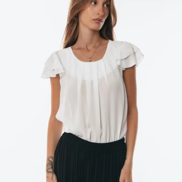 ΜΠΛΟΥΖΑ ΜΕ ΚΟΝΤΟ ΜΑΝΙΚΙ ΒΟΛΑΝ Ασπρο