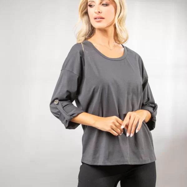 ΜΠΛΟΥΖΑ ΜΕ ΓΥΡΙΣΤΑ ΜΑΝΙΚΙΑ Γκρι