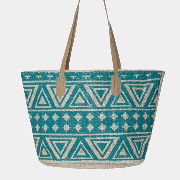 Straw bag with azure print Τιρκουάζ