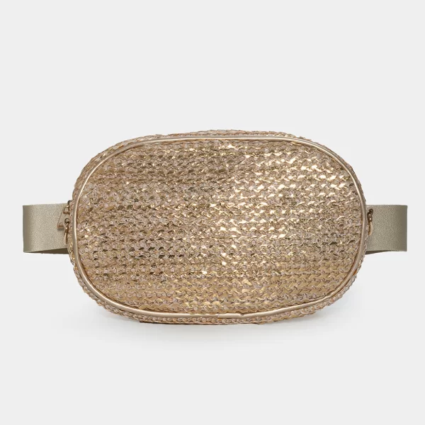 Straw small belt bag in beige gold Μπεζ