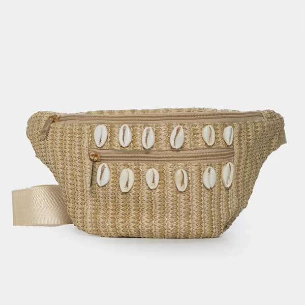 Interhat Straw belt bag with shells in beige Μπεζ