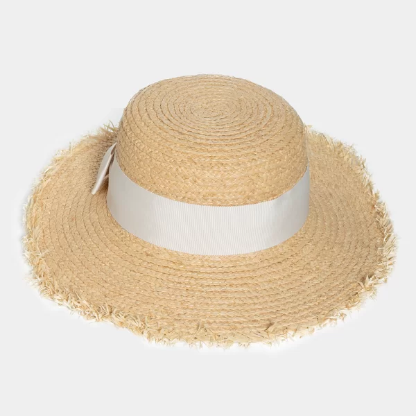 Braided straw hat with metal detail Μπεζ