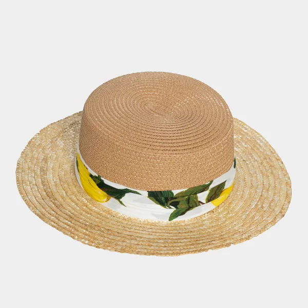 Brown & beige straw hat with ribbon Μπεζ