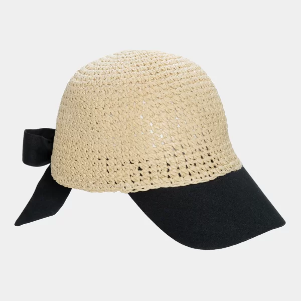 Beige jockey straw hat with black brim Μπεζ