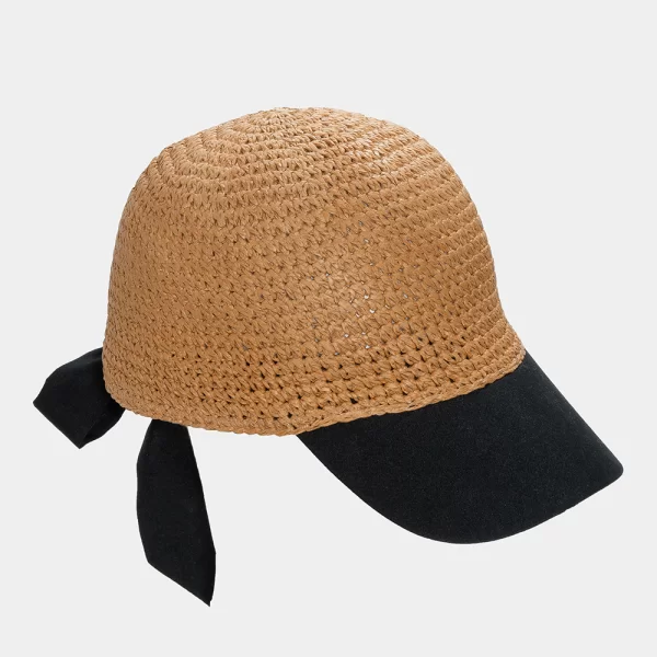Brown jockey straw hat with black brim Καφέ