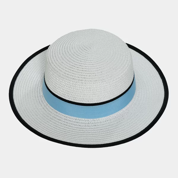 White straw azure ribbon & metal Ασπρο