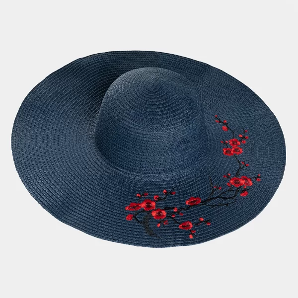Blue hat with flowers embroidery Μπλέ