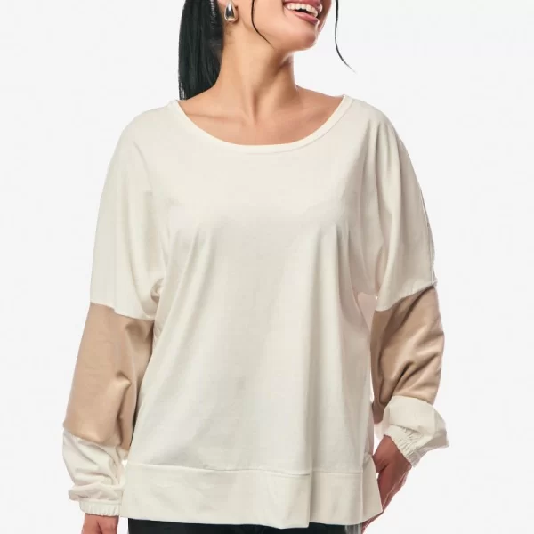 ΜΠΛΟΥΖΑ ΜΕ ΛΑΣΤΙΧΟ ΣΤΟ ΜΑΝΙΚΙ ΕΚΡΟΥ Εκρού