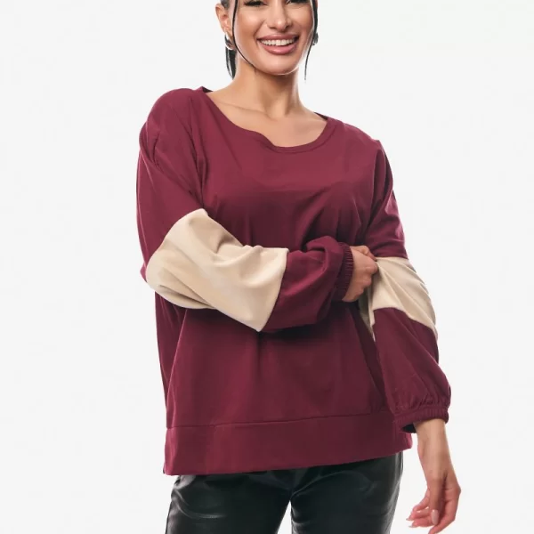 ΜΠΛΟΥΖΑ ΜΕ ΛΑΣΤΙΧΟ ΣΤΟ ΜΑΝΙΚΙ ΜΠΟΡΝΤΟ Μπορντό