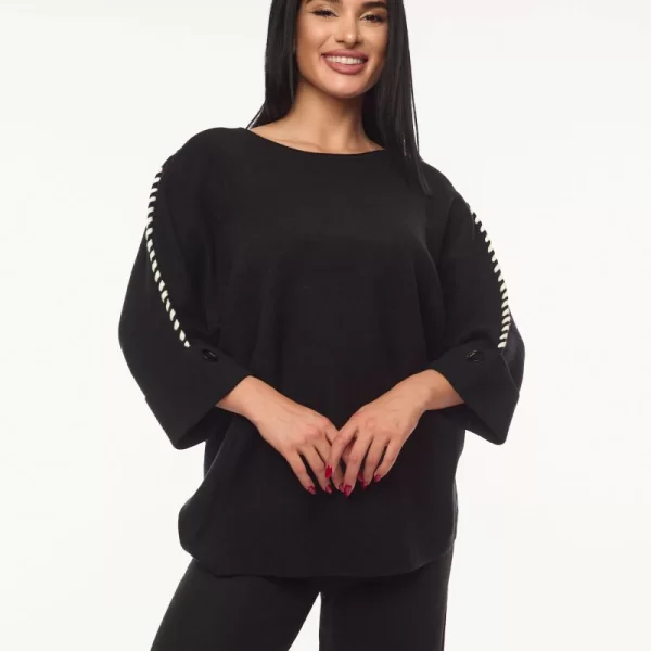 ΜΠΛΟΥΖΑ OVERSIZED ΜΕ ΔΙΑΚΟΣΜΗΤΙΚΕΣ ΡΑΦΕΣ ΜΑΥΡΗ Μαύρο