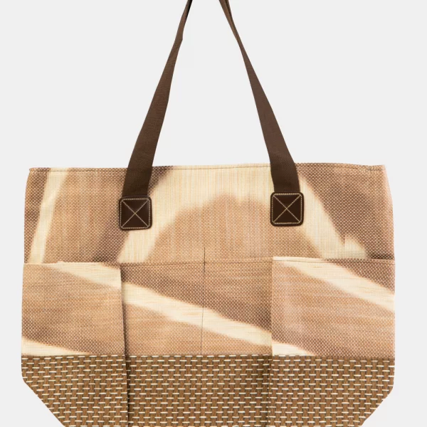 Striped Beach Bag Μπεζ