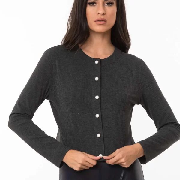 ΜΠΛΟΥΖΑ CROP TOP ΜΕ ΚΟΥΜΠΙΑ ΠΕΡΛΑ Γκρι