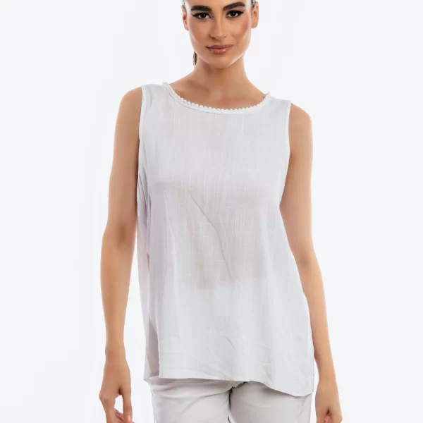 ΜΠΛΟΥΖΑ ΑΜΑΝΙΚΗ ΜΕ ΔΑΝΤΕΛΑ ΣΤΗΝ ΠΛΑΤΗ Ασπρο