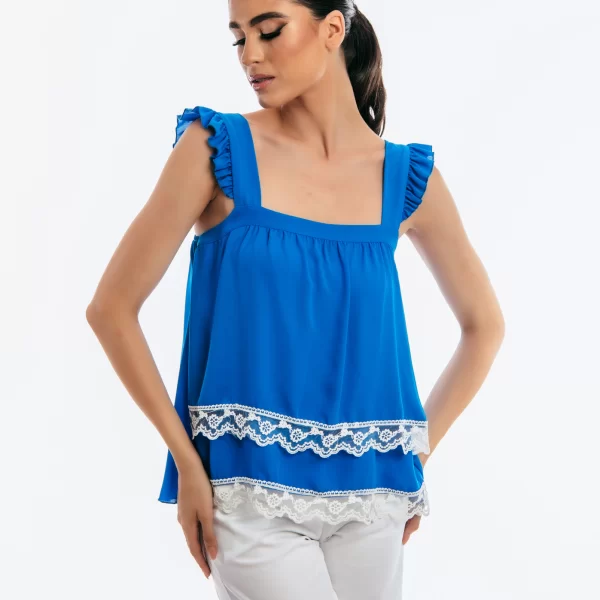 ΜΠΛΟΥΖΑ ΤΙΡΑΝΤΑ ΜΕ ΒΟΛΑΝ ΚΑΙ ΔΑΝΤΕΛΑ Μπλε ρουά