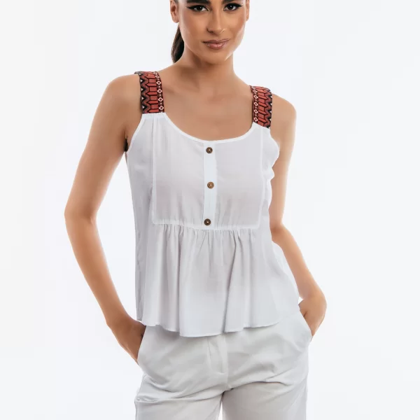 ΜΠΛΟΥΖΑ ΜΕ ΤΡΕΣΣΑ ΚΑΙ ΚΟΥΜΠΙΑ Άσπρο