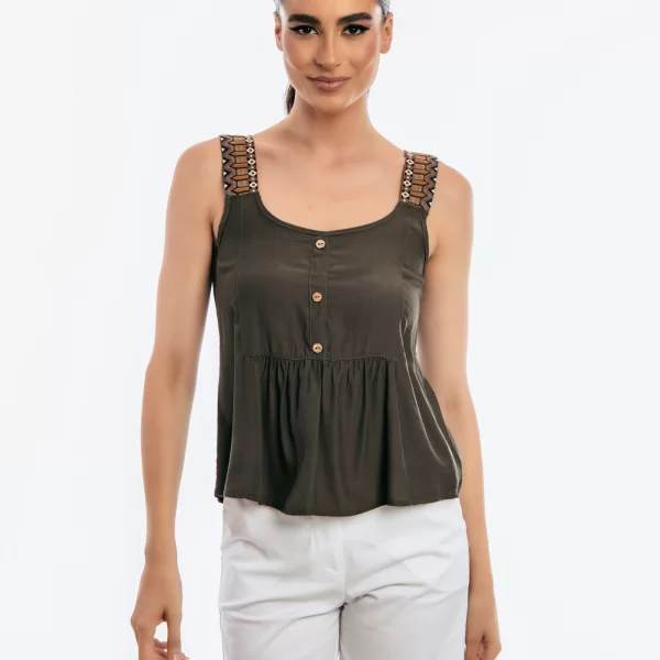 Lipsy ΜΠΛΟΥΖΑ ΜΕ ΤΡΕΣΣΑ ΚΑΙ ΚΟΥΜΠΙΑ Χακί