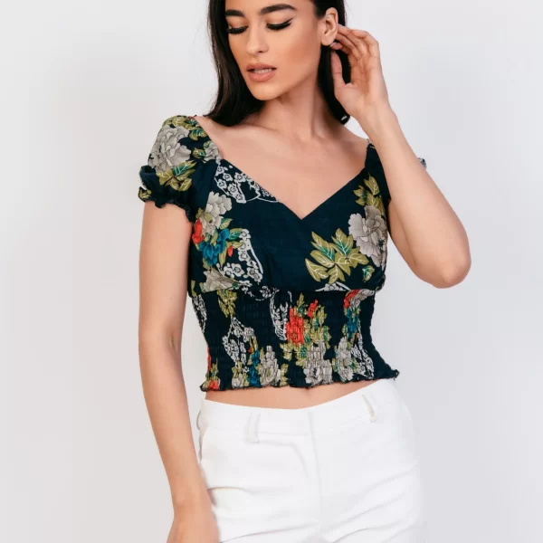 Donna Martha ΜΠΛΟΥΖΑ CROPPED ΚΡΟΥΑΖΕ ΕΜΠΡΙΜΕ Μπλε