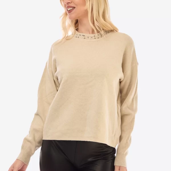 ΜΠΛΟΥΖΑ ΠΛΕΚΤΗ ΜΕ ΣΤΡΑΣ Εκρού