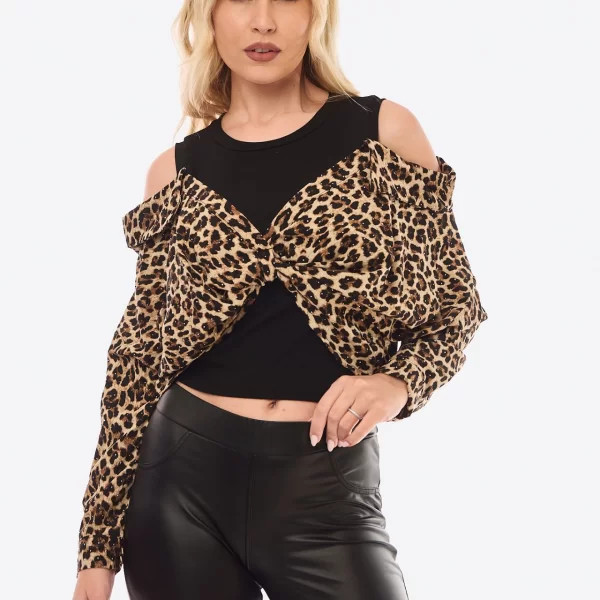 ΜΠΛΟΥΖΑ ΛΕΟΠΑΡ ΜΕ ΑΝΟΙΓΜΑ ΣΤΟΥΣ ΩΜΟΥΣ Μαύρο