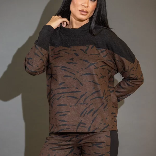 ΜΠΛΟΥΖΑ ΔΙΧΡΩΜΗ ΜΕ ΓΥΡΙΣΤΟ ΓΙΑΚΑ Καφέ