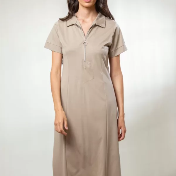 Boutique ΦΟΡΕΜΑ MIDI ΜΕ ΓΙΑΚΑ ΚΑΙ ΑΝΟΙΓΜΑΤΑ Μπεζ