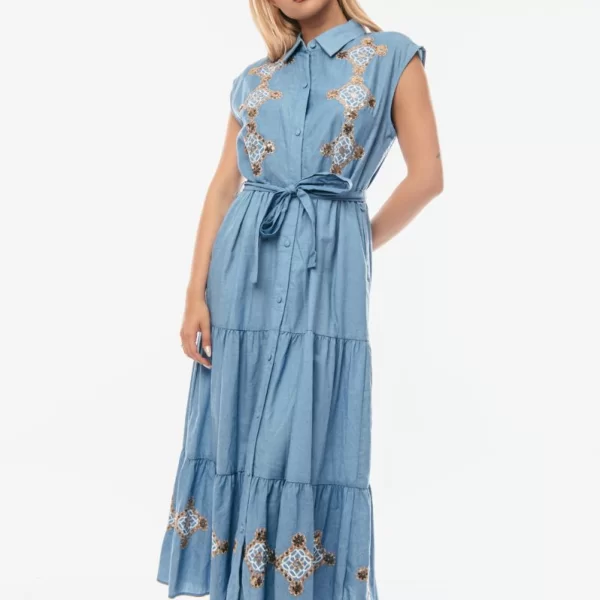 ΦΟΡΕΜΑ ΜΑΚΡΥ ΑΜΑΝΙΚΟ ΜΕ ΧΡΥΣΕΣ ΛΕΠΤΟΜΕΡΕΙΕΣ Μπλε