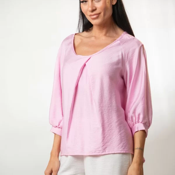 ΜΠΛΟΥΖΑ ΜΕ ΠΙΕΤΑ ΚΑΙ ΑΝΟΙΓΜΑ ΣΤΑ ΜΑΝΙΚΙΑ Ροζ