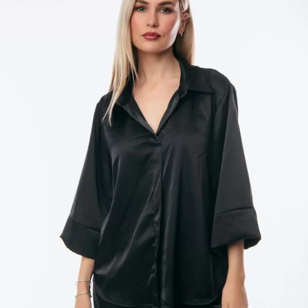 ΜΠΛΟΥΖΟΠΟΥΚΑΜΙΣΟ ΣΑΤΕΝ Μαύρο