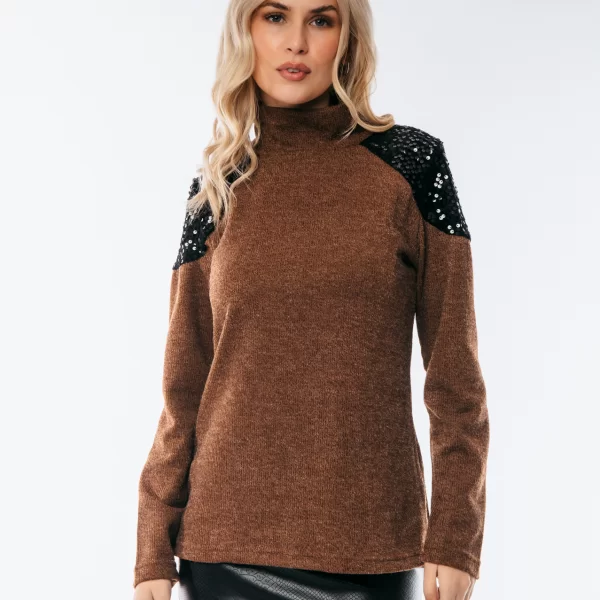 ΜΠΛΟΥΖΑ ΜΕ ΠΑΓΙΕΤΑ ΣΤΟΥΣ ΩΜΟΥΣ Καφέ