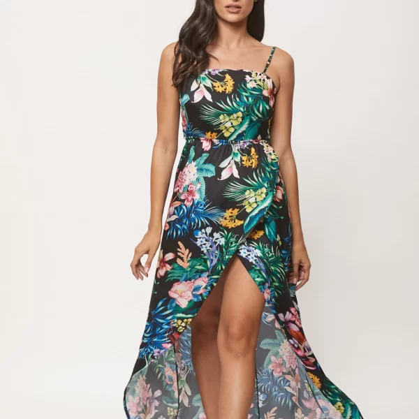 DRESS UP ΦΟΡΕΜΑ ΜΑΚΡΥ ΣΑΤΕΝ ΜΑΥΡΟ ΕΜΠΡΙΜΕ Μαύρο