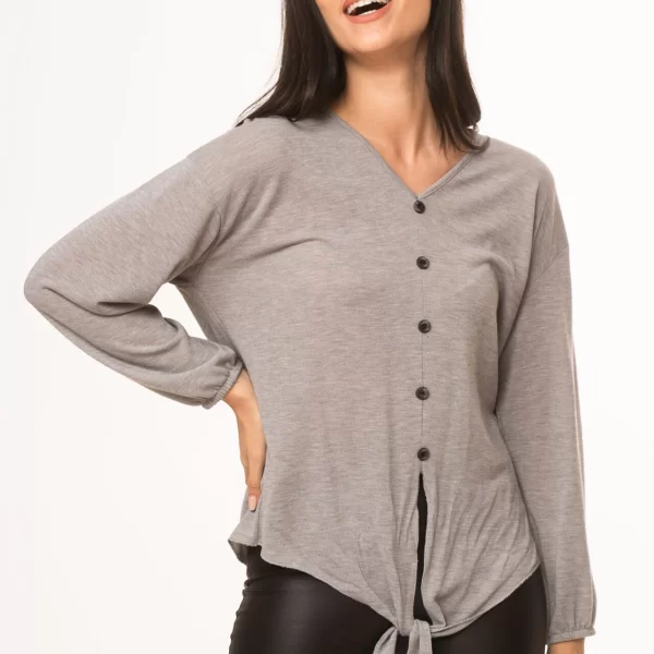 ΜΠΛΟΥΖΑ ΜΕ ΚΟΥΜΠΙΑ ΚΑΙ ΔΕΣΙΜΟ ΓΚΡΙ Γκρι