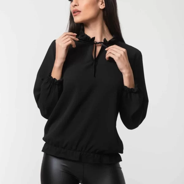 ΜΠΛΟΥΖΑ ΜΕ ΔΕΣΙΜΟ ΚΑΙ ΛΑΣΤΙΧΑ ΣΤΑ ΜΑΝΙΚΙΑ Μαύρο