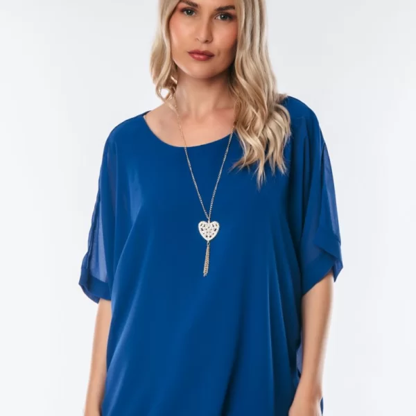 ΜΠΛΟΥΖΑ ΜΕ ΚΟΝΤΟ ΜΑΝΙΚΙ ΚΑΙ ΚΡΕΜΑΣΤΟ Μπλε ρουά