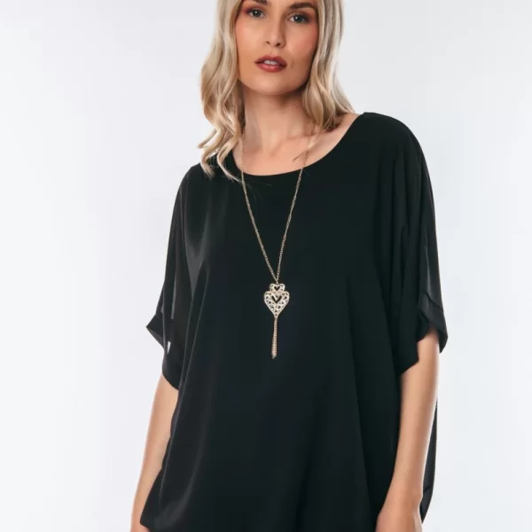 ΜΠΛΟΥΖΑ ΜΕ ΚΟΝΤΟ ΜΑΝΙΚΙ ΚΑΙ ΚΡΕΜΑΣΤΟ Μαύρο