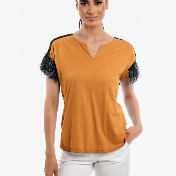 ΜΠΛΟΥΖΑ ΚΟΝΤΟΜΑΝΙΚΗ ΜΕ ΚΡΟΣΙ ΣΤΟ ΜΑΝΙΚΗ Κίτρινο