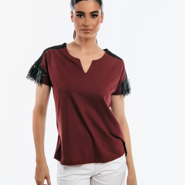 ΜΠΛΟΥΖΑ ΚΟΝΤΟΜΑΝΙΚΗ ΜΕ ΚΡΟΣΙ ΣΤΟ ΜΑΝΙΚΗ Μπορντό