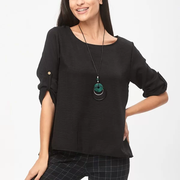 ΜΠΛΟΥΖΑ ΜΕ ΚΡΕΜΑΣΤΟ ΚΑΙ ΚΟΥΜΠΙΑ ΠΙΣΩ Μαύρο