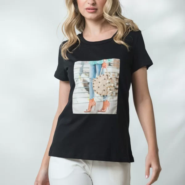 ΜΠΛΟΥΖΑ ΚΟΝΤΟΜΑΝΙΚΗ ΜΕ ΣΤΑΜΠΑ Μαύρο