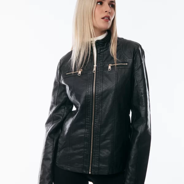 ΜΠΟΥΦΑΝ ΔΕΡΜΑΤΙΝΗ BIKER PLUS SIZE Μαύρο