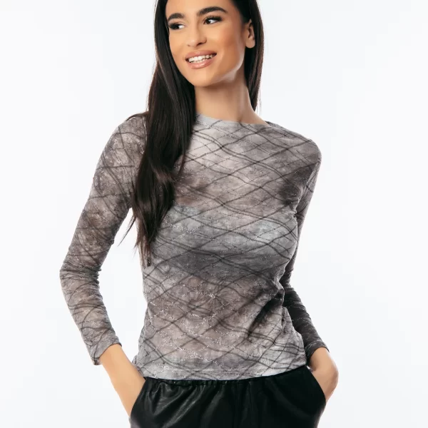 ΜΠΛΟΥΖΑ ΔΙΑΦΑΝΕΙΑ ΜΕ ΣΤΡΑΣ ΛΕΠΤΟΜΕΡΙΕΣ Γκρι