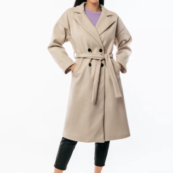 DRESS UP ΠΑΛΤΟ ΜΑΚΡΥ ΜΕ ΖΩΝΗ ΚΑΙ ΚΟΥΜΠΙΑ Μπεζ