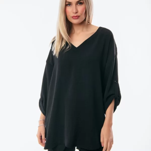 ΜΠΛΟΥΖΑ ΜΕ ΒΕ ΚΑΙ ΓΥΡΙΣΤΟ ΜΑΝΙΚΙ Μαύρο