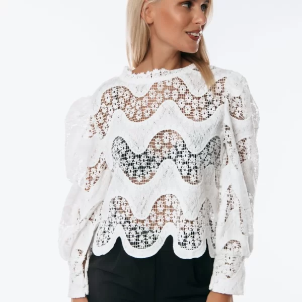 ΜΠΛΟΥΖΑ ΔΑΝΤΕΛΑ ΜΕ ΔΙΑΦΑΝΕΙΕΣ ΜΠΕΖ Άσπρο