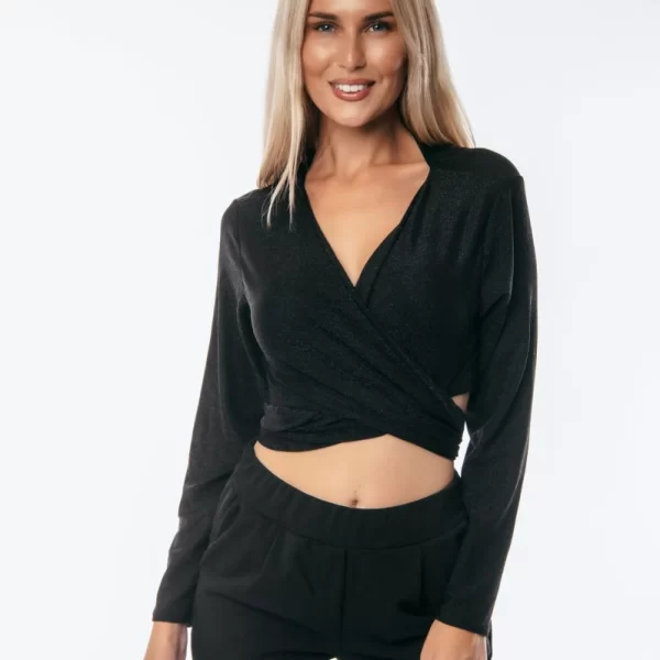 ΜΠΛΟΥΖΑ ΚΡΟΥΑΖΕ ΜΕ ΔΕΣΙΜΟ LUREX Μαύρο