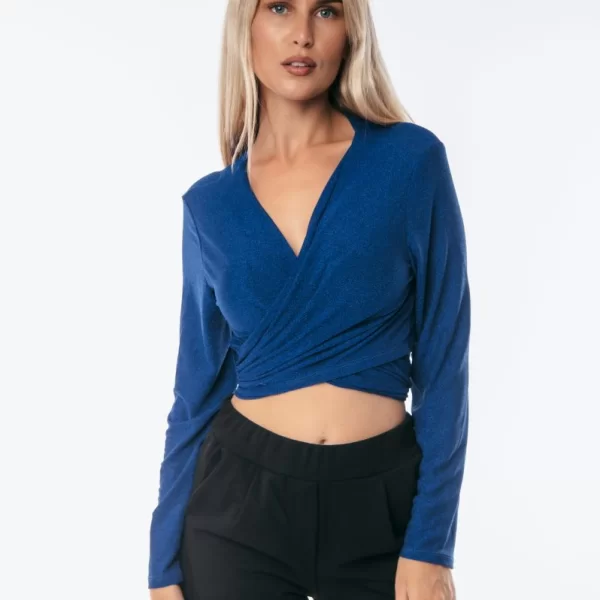 ΜΠΛΟΥΖΑ ΚΡΟΥΑΖΕ ΜΕ ΔΕΣΙΜΟ LUREX Μπλε