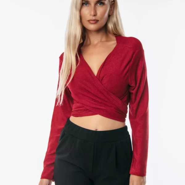 ΜΠΛΟΥΖΑ ΚΡΟΥΑΖΕ ΜΕ ΔΕΣΙΜΟ LUREX Κόκκινο