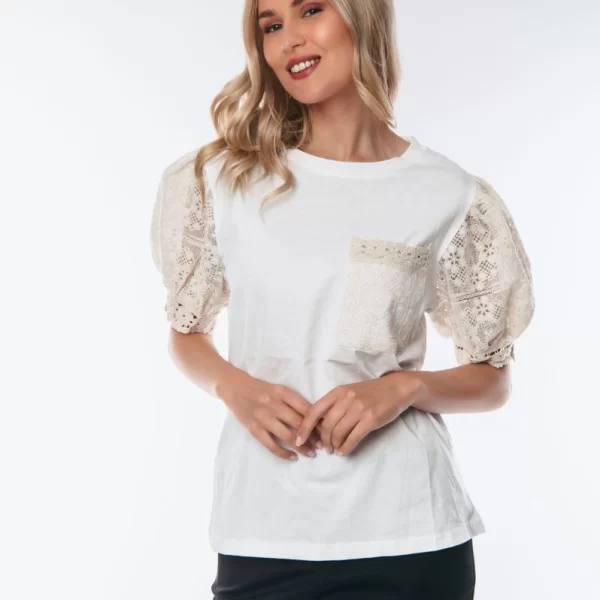 ΜΠΛΟΥΖΑ ΜΕ ΤΣΕΠΗ ΚΑΙ ΜΑΝΙΚΙ ΔΑΝΤΕΛΑ Ασπρο