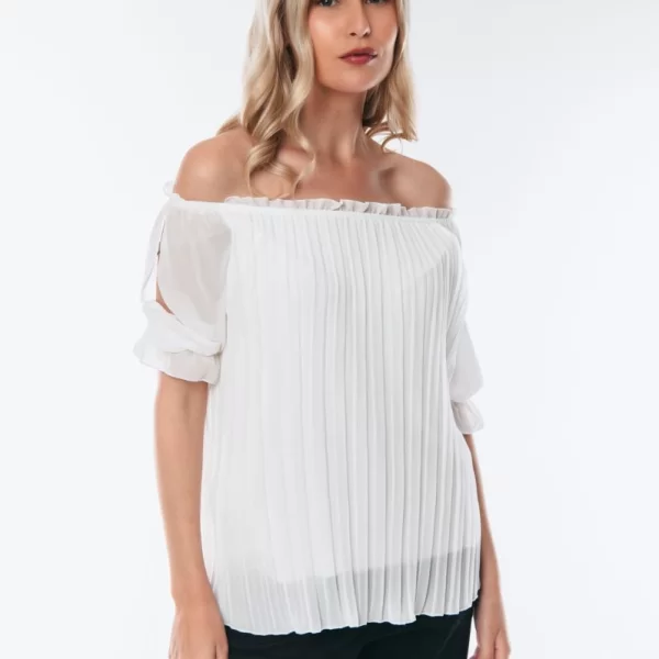 ΜΠΛΟΥΖΑ ΠΛΙΣΕ ΜΕ ΛΑΣΤΙΧΟ ΣΤΟΥΣ ΩΜΟΥΣ Ασπρο