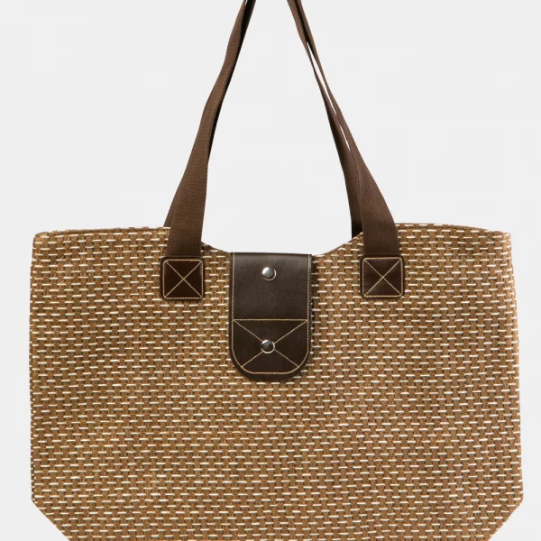 Striped Beach Bag w/ Leatherette Details Καφέ
